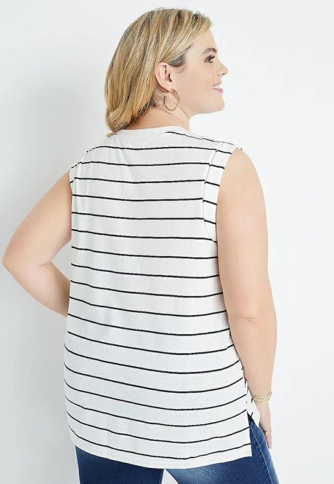 Plus Size 247 White Striped Muscle Tank Top Women Maurices Plus Tops
