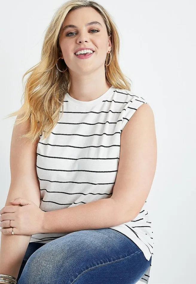 Plus Size 247 White Striped Muscle Tank Top Women Maurices Plus Tops