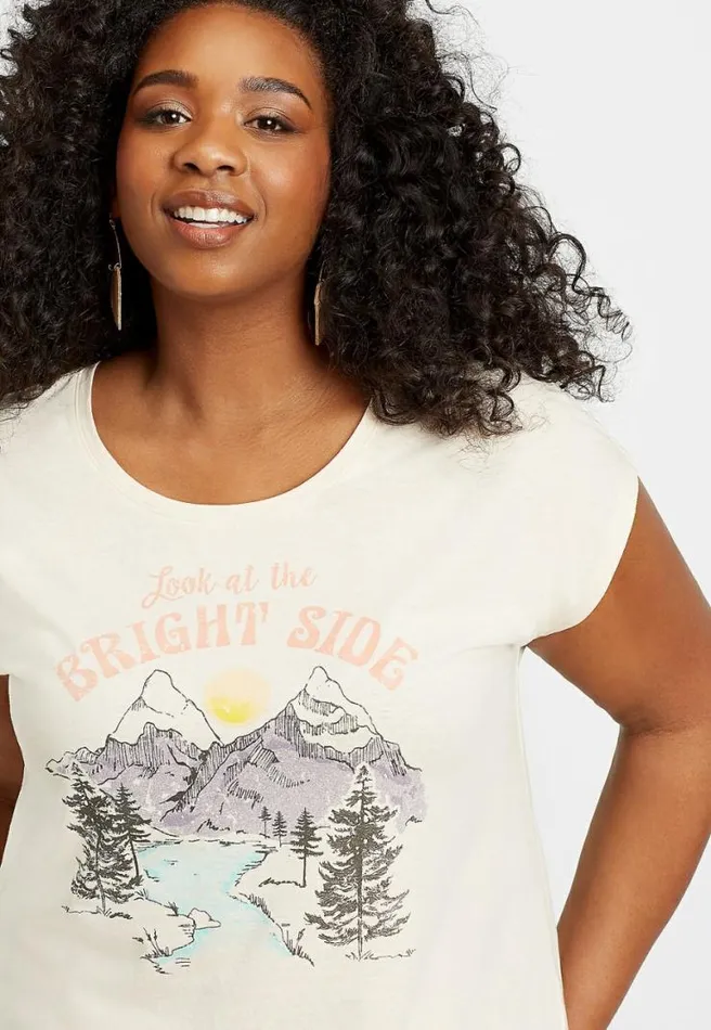 Plus Size Beige Look At The Bright Side Graphic Tee Women Maurices Plus Tops