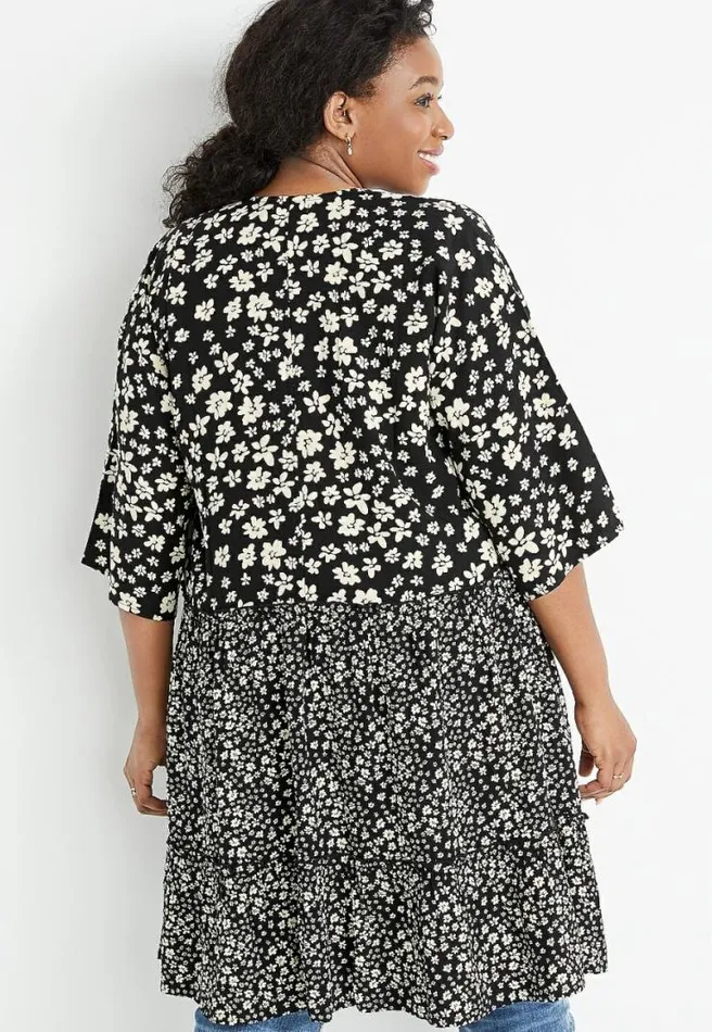 Plus Size Black Daisy Tiered Kimono Women Maurices Plus Tops