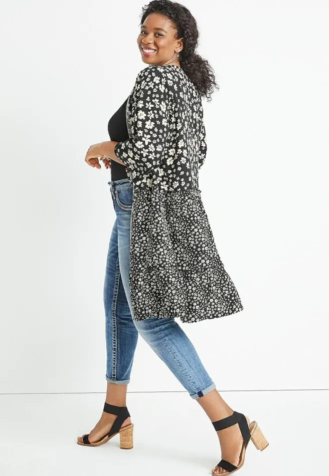 Plus Size Black Daisy Tiered Kimono Women Maurices Plus Tops