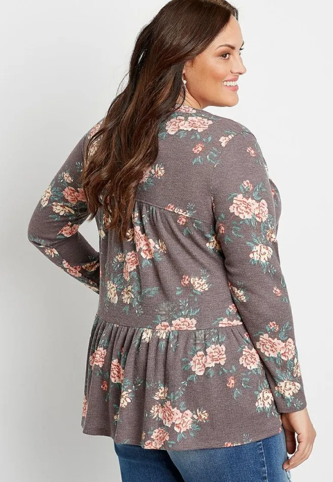 Plus Size Brown Floral Long Sleeve Henley Top Women Maurices Plus Tops