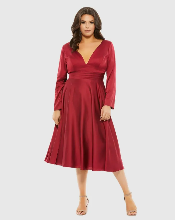 Plus Size Dresses Satin Long Sleeve Sweetheart Flowy Midi Dress Plus Black Mac Duggal Women Plus Size Dresses Satin Long Sleeve Sweetheart Flowy Midi Dress Plus Black Mac Duggal Women