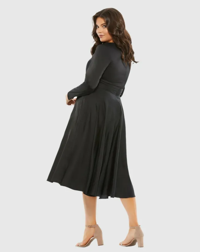 Plus Size Dresses Satin Long Sleeve Sweetheart Flowy Midi Dress Plus Black Mac Duggal Women Plus Size Dresses Satin Long Sleeve Sweetheart Flowy Midi Dress Plus Black Mac Duggal Women