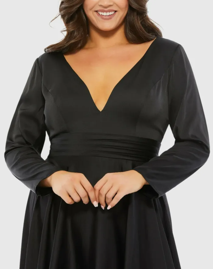 Plus Size Dresses Satin Long Sleeve Sweetheart Flowy Midi Dress Plus Black Mac Duggal Women Plus Size Dresses Satin Long Sleeve Sweetheart Flowy Midi Dress Plus Black Mac Duggal Women