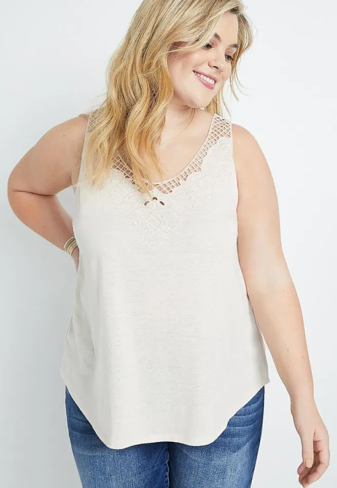 Plus Size Floral Lace Neck Tank Top Women Maurices Plus Tops