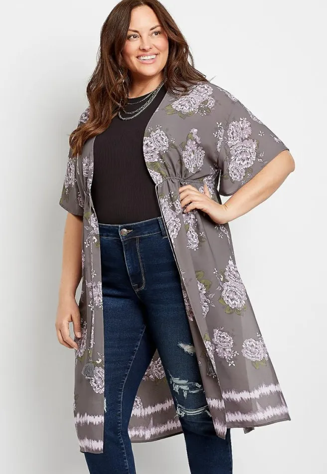 Plus Size Gray Floral Duster Kimono Women Maurices Plus Tops