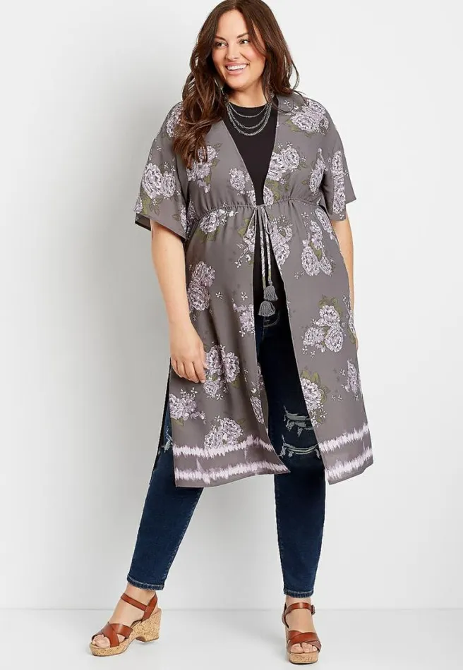 Plus Size Gray Floral Duster Kimono Women Maurices Plus Tops