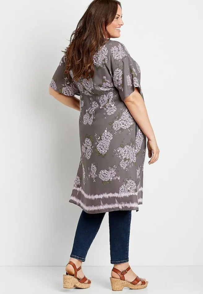 Plus Size Gray Floral Duster Kimono Women Maurices Plus Tops