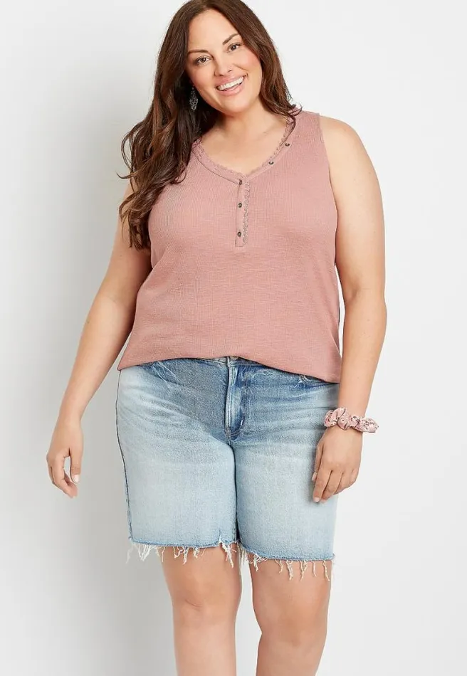 Plus Size High Rise Light Ripped Hem Relaxed Bermuda Short Women Maurices Plus Bottoms