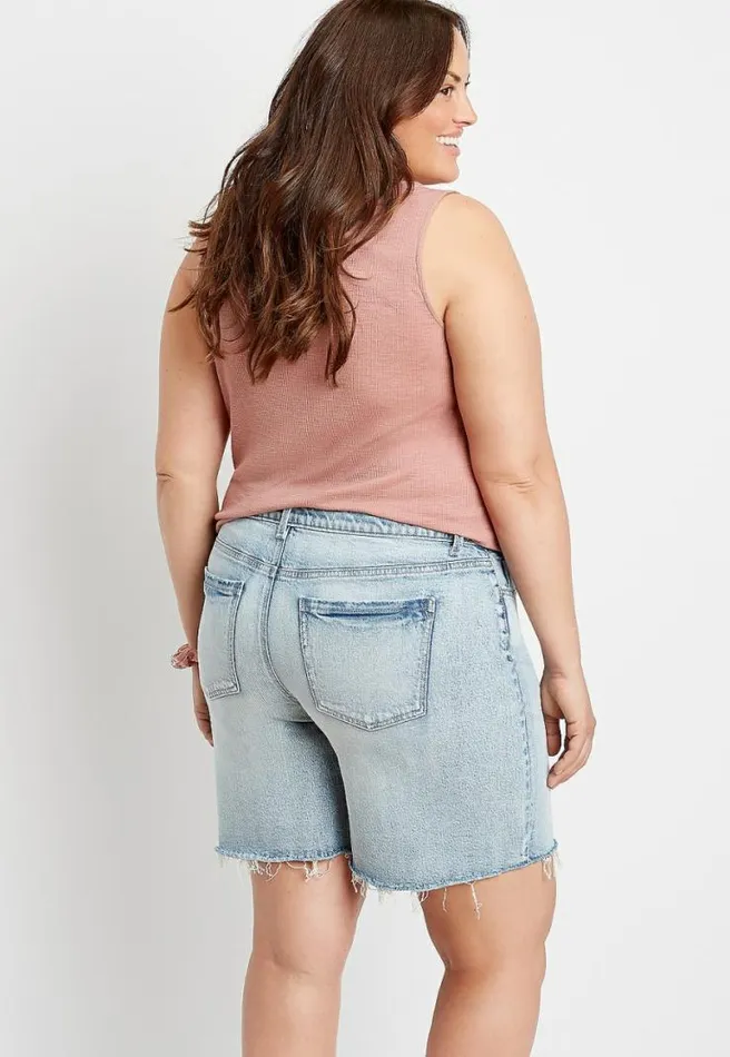 Plus Size High Rise Light Ripped Hem Relaxed Bermuda Short Women Maurices Plus Bottoms