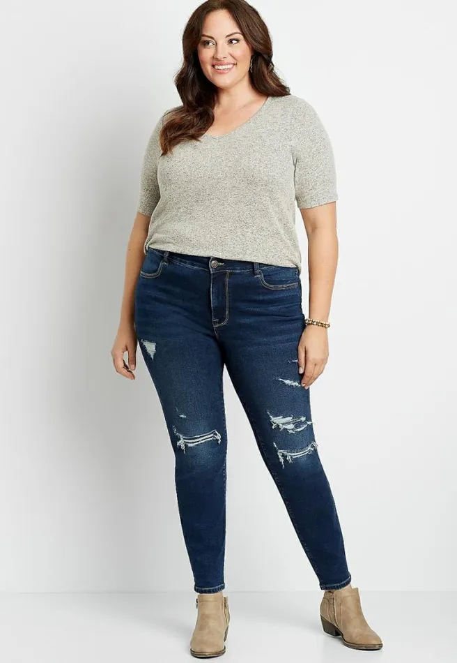 Plus Size High Rise Vintage Dark Destructed Jegging Women Maurices Plus Jeans