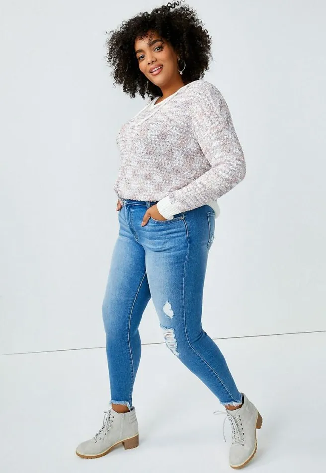 Plus Size Kancan Vintage High Rise Medium Destructed Hem Skinny Jean Women Maurices Plus Jeans
