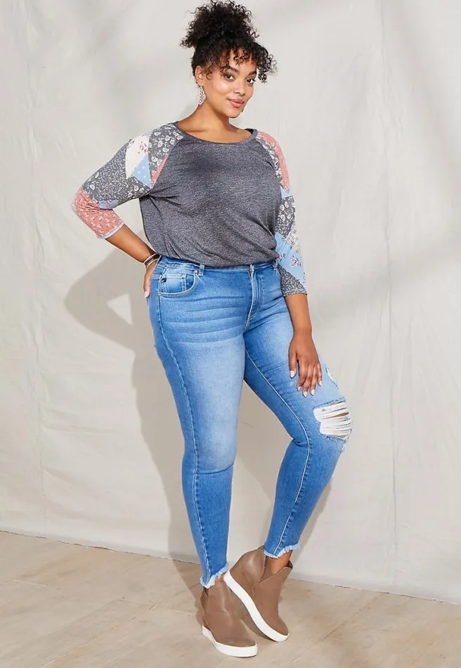 Plus Size Kancan Vintage High Rise Medium Destructed Hem Skinny Jean Women Maurices Plus Jeans