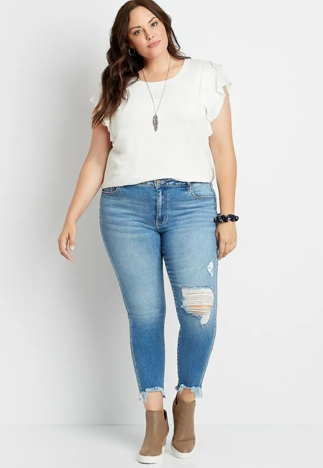 Plus Size Kancan Vintage High Rise Medium Destructed Hem Skinny Jean Women Maurices Plus Jeans
