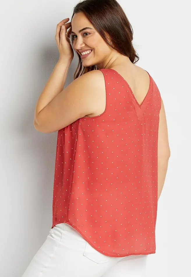 Plus Size Red Polka Dot Sheer Inset V Neck Tank Top Women Maurices Plus Tops