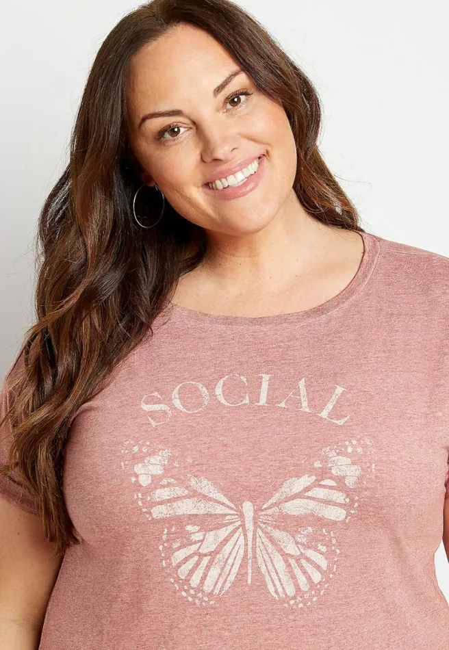 Plus Size Social Butterfly Graphic Tee Women Maurices Plus Tops