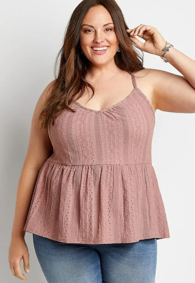 Plus Size Solid Embroidered Lace Up Back Tank Top Women Maurices Plus Tops