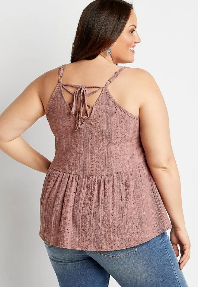 Plus Size Solid Embroidered Lace Up Back Tank Top Women Maurices Plus Tops