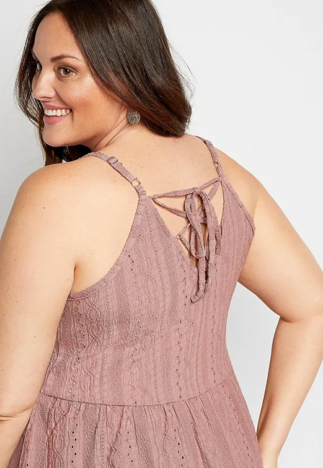 Plus Size Solid Embroidered Lace Up Back Tank Top Women Maurices Plus Tops