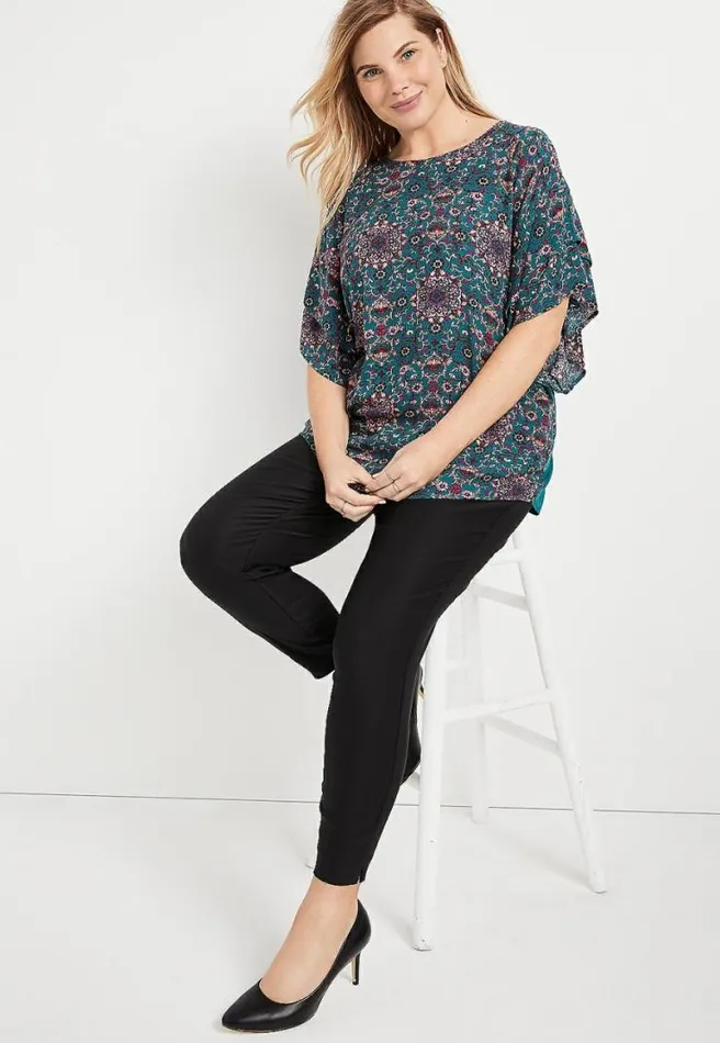 Plus Size Teal Floral Flutter Sleeve Top Women Maurices Plus Tops