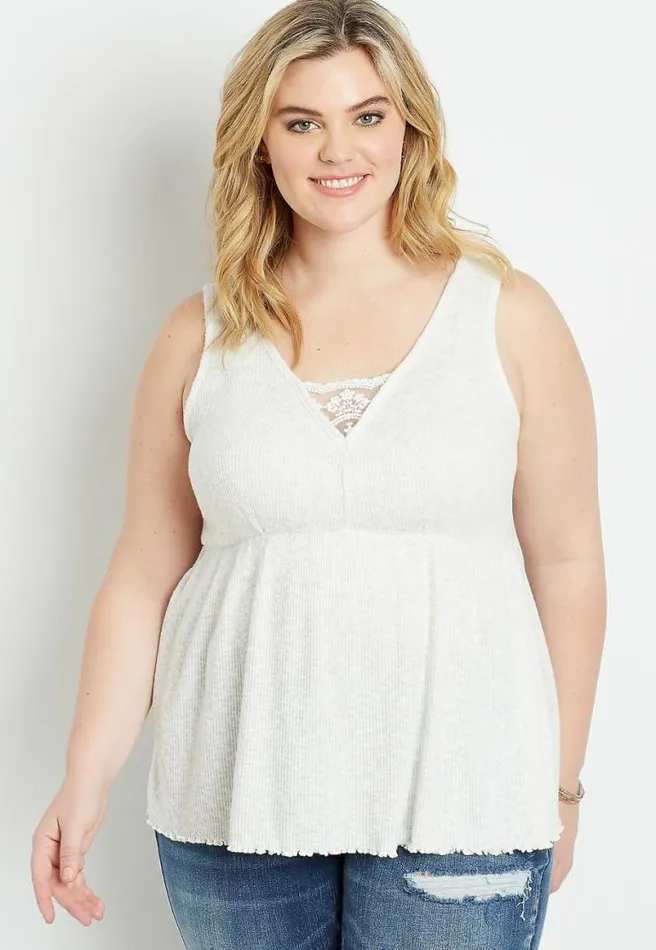 Plus Size White Lace Trim Babydoll Tank Top Women Maurices Plus Tops