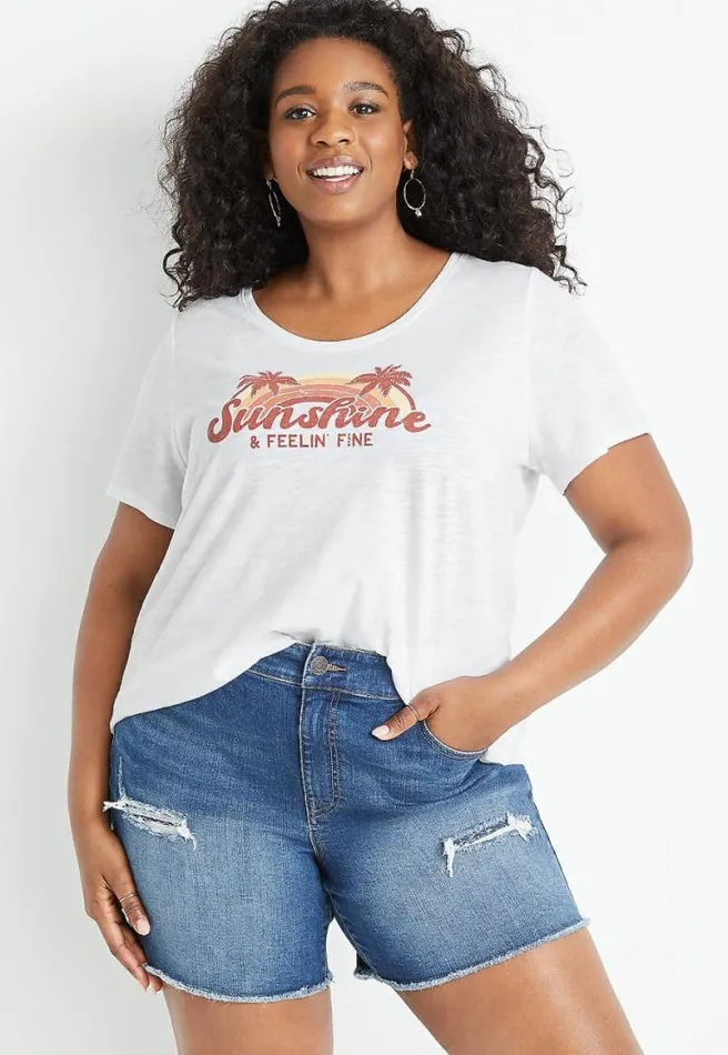 Plus Size White Sunshine And Feelin Fine Graphic Tee Women Maurices Plus Tops
