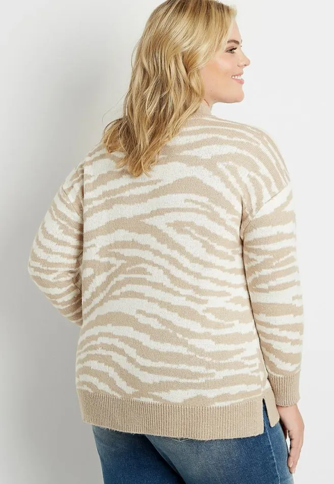 Plus Size Zebra Print Mock Neck Pullover Sweater Women Maurices Plus Tops