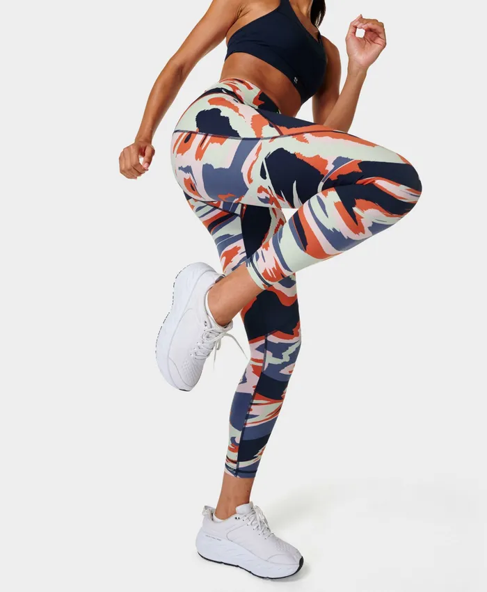 Pocketed Women Sweaty Betty Power 78 Gym Leggings Blue Liquid Storm Print
