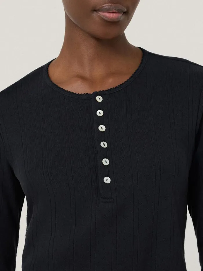 Pointelle Pyjama Henley Top Navy Women Jigsaw Pyjamas and Loungewear