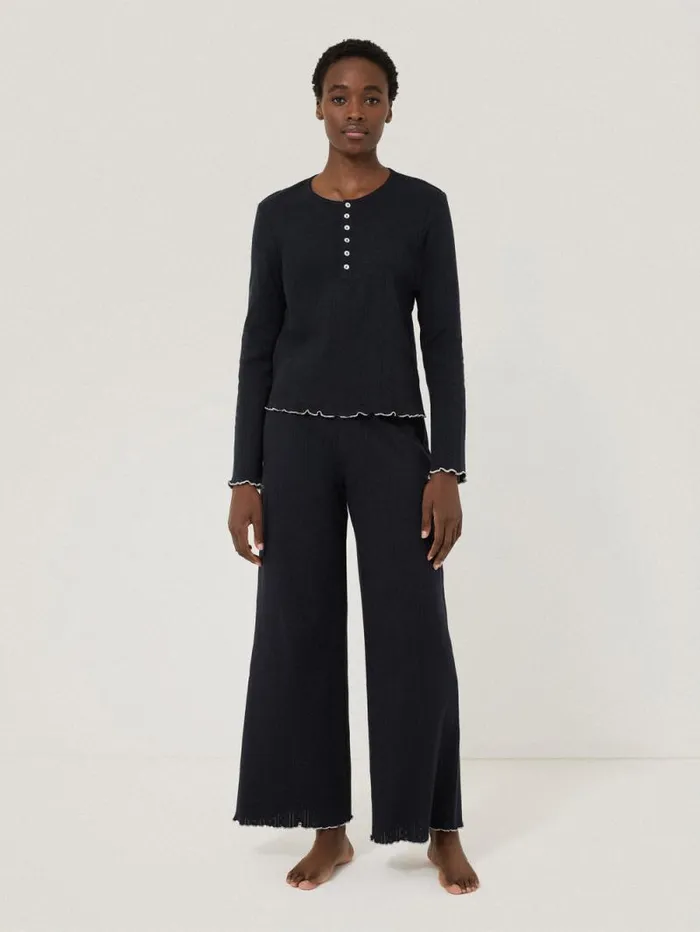 Pointelle Pyjama Henley Top Navy Women Jigsaw Pyjamas and Loungewear