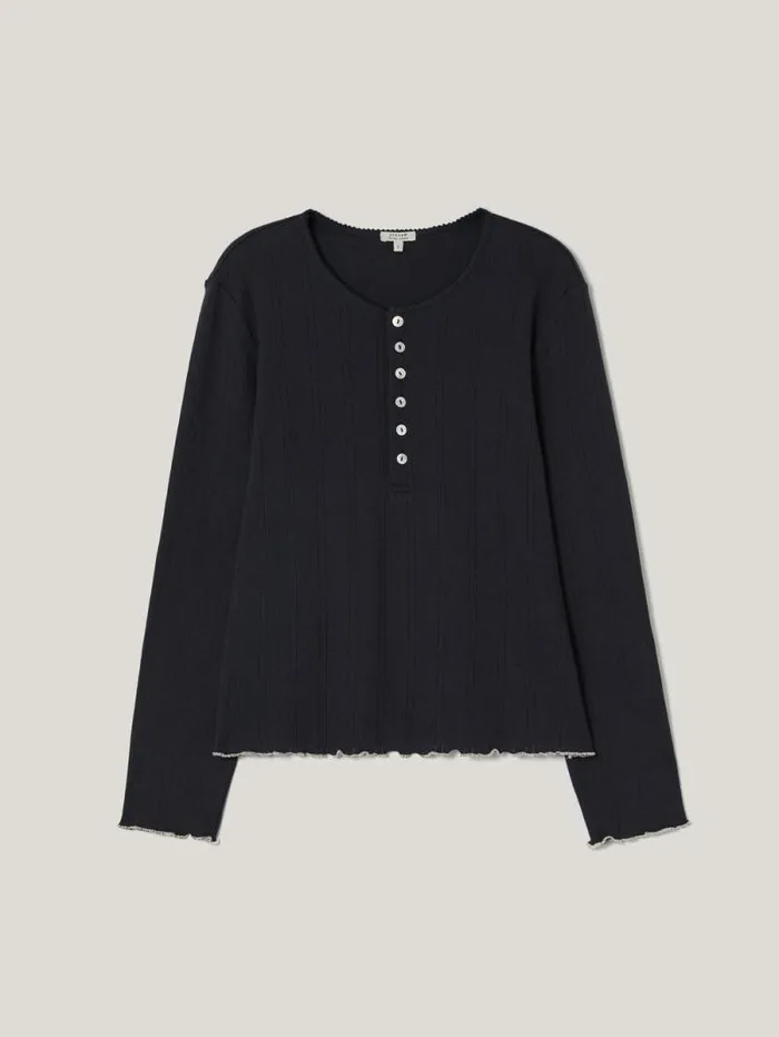 Pointelle Pyjama Henley Top Navy Women Jigsaw Pyjamas and Loungewear