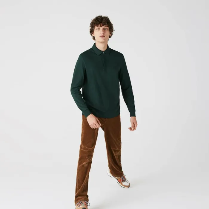Polos Men Lacoste Men039s Smart Paris Long Sleeve Stretch Cotton Polo Forest Green Yzp