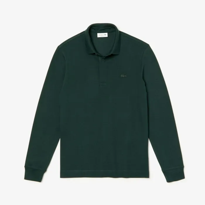 Polos Men Lacoste Men039s Smart Paris Long Sleeve Stretch Cotton Polo Forest Green Yzp