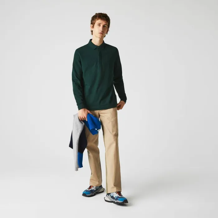 Polos Men Lacoste Men039s Smart Paris Long Sleeve Stretch Cotton Polo Forest Green Yzp