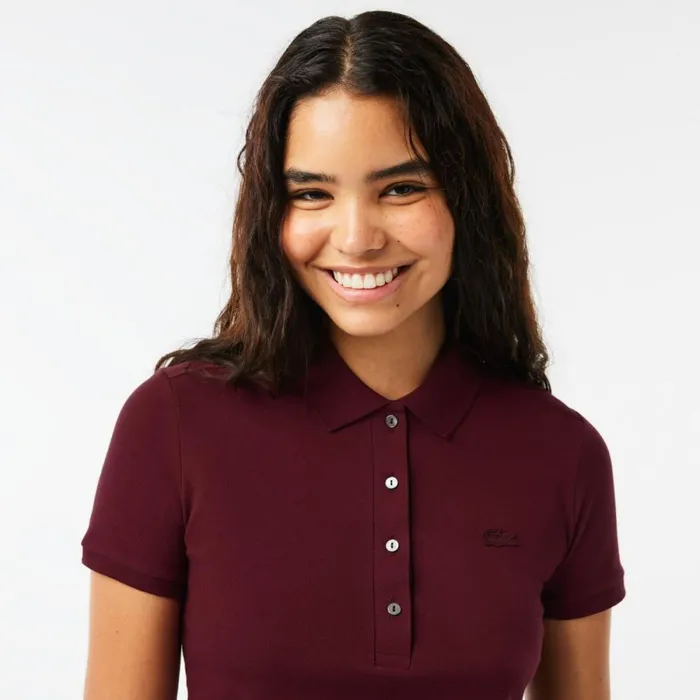 Polos Women Lacoste Women039s L12D Slim Fit Stretch Mini Piqu Polo Bordeaux Yup