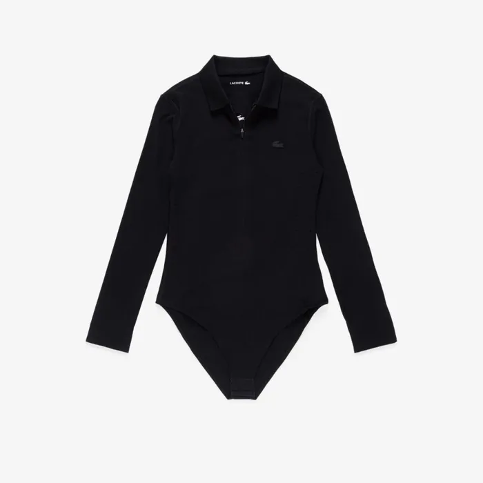 Polos Women Lacoste Womens Long Sleeve ZipUp Polo Bodysuit Black 031