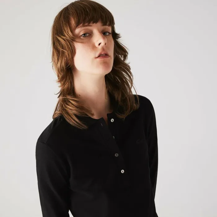 Polos Women Lacoste Womens Slim Fit Stretch Piqu Polo Black 031