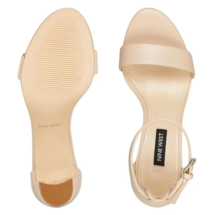 Pruce Ankle Strap Block Heel Sandals Ivory Leather Women Nine West Heels Pruce Ankle Strap Block Heel Sandals Ivory Leather Women Nine West Heels