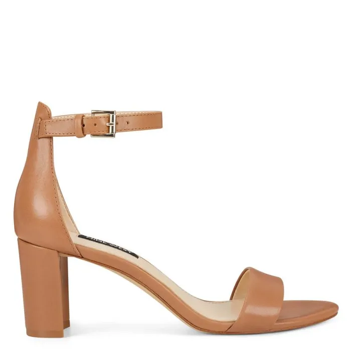 Pruce Ankle Strap Block Heel Sandals Natural Leather Women Nine West Sandals