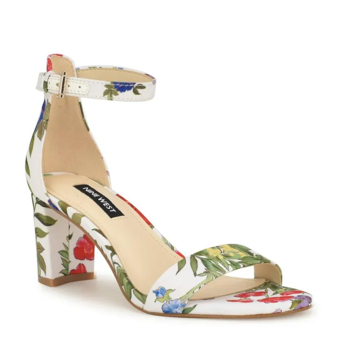 Pruce Ankle Strap Block Heel Sandals White Floral Women Nine West Sandals Pruce Ankle Strap Block Heel Sandals White Floral Women Nine West Sandals
