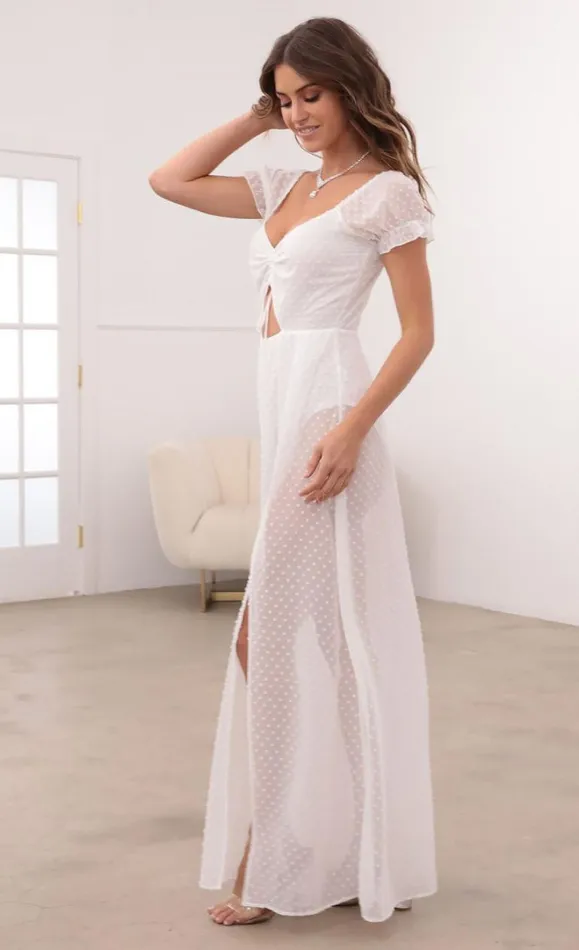 Puff Sleeve Chiffon Maxi White Dots Women LUCY IN THE SKY Maxi Dresses Puff Sleeve Chiffon Maxi White Dots Women LUCY IN THE SKY Maxi Dresses