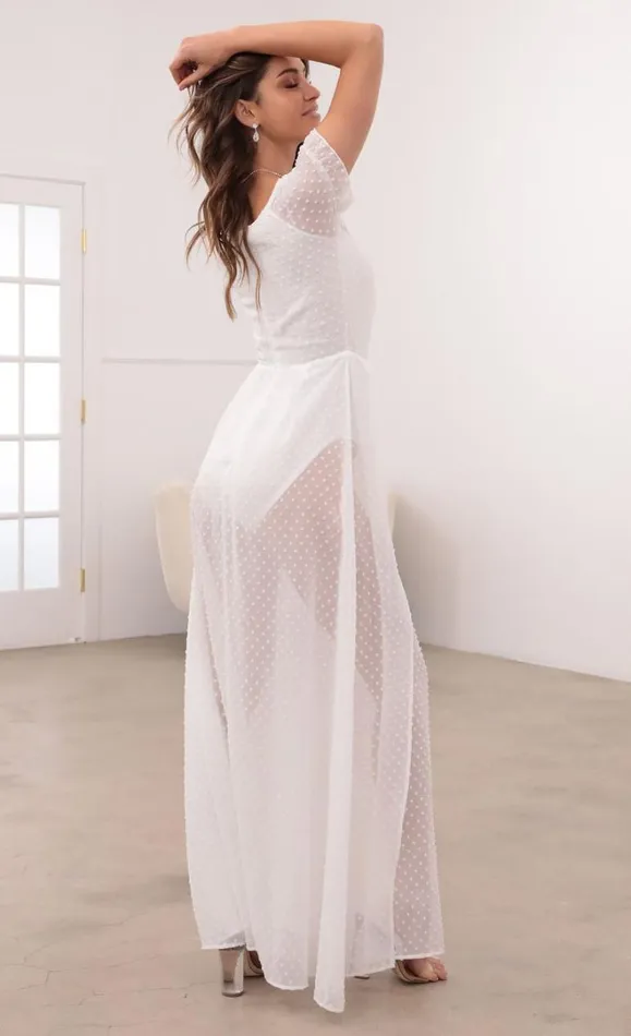 Puff Sleeve Chiffon Maxi White Dots Women LUCY IN THE SKY Maxi Dresses Puff Sleeve Chiffon Maxi White Dots Women LUCY IN THE SKY Maxi Dresses