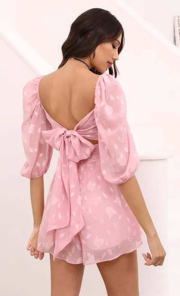 Puff Sleeve Floral Romper Pink Women LUCY IN THE SKY Mini Dresses