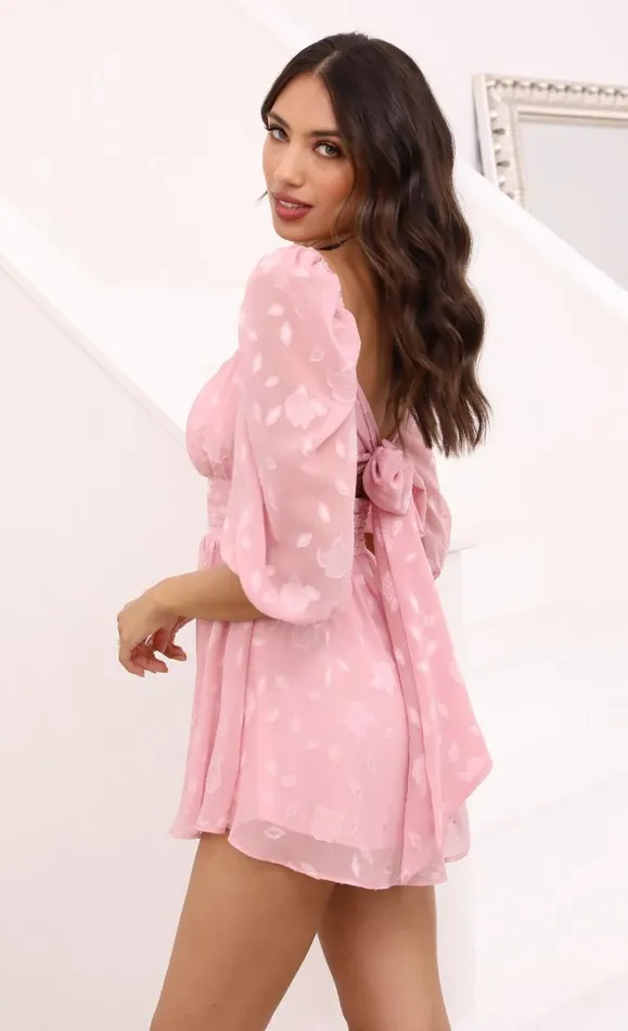 Puff Sleeve Floral Romper Pink Women LUCY IN THE SKY Mini Dresses