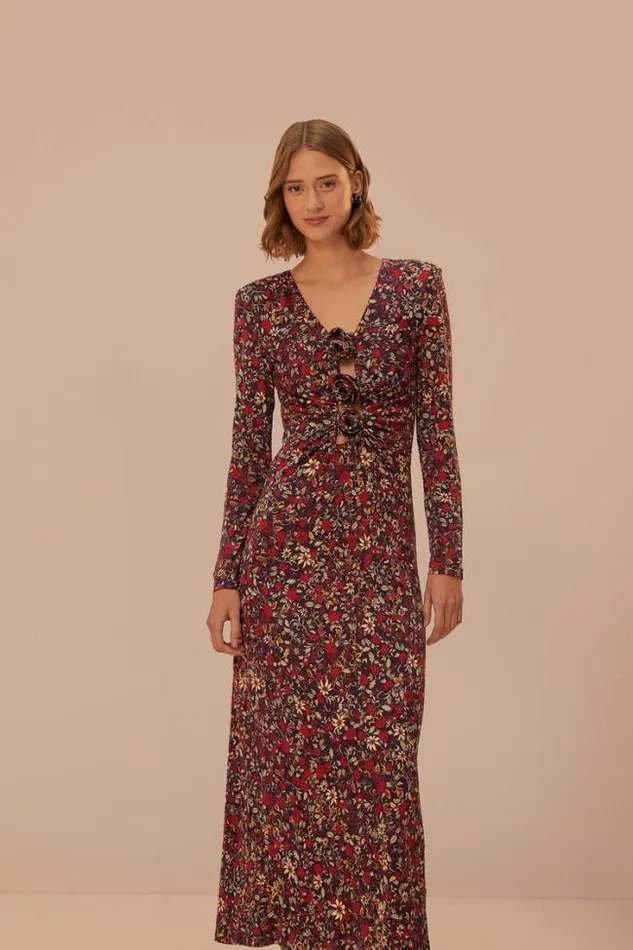 Purple Chelsea Garden Flowers Knot Maxi Dress Women FARM Rio Maxi Dresses