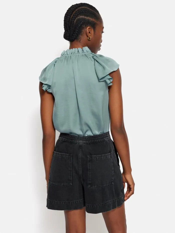 Recycled Satin Frill Neck Top Green Women Jigsaw Party
