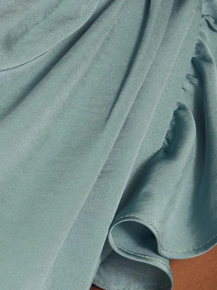 Recycled Satin Frill Neck Top Green Women Jigsaw Party