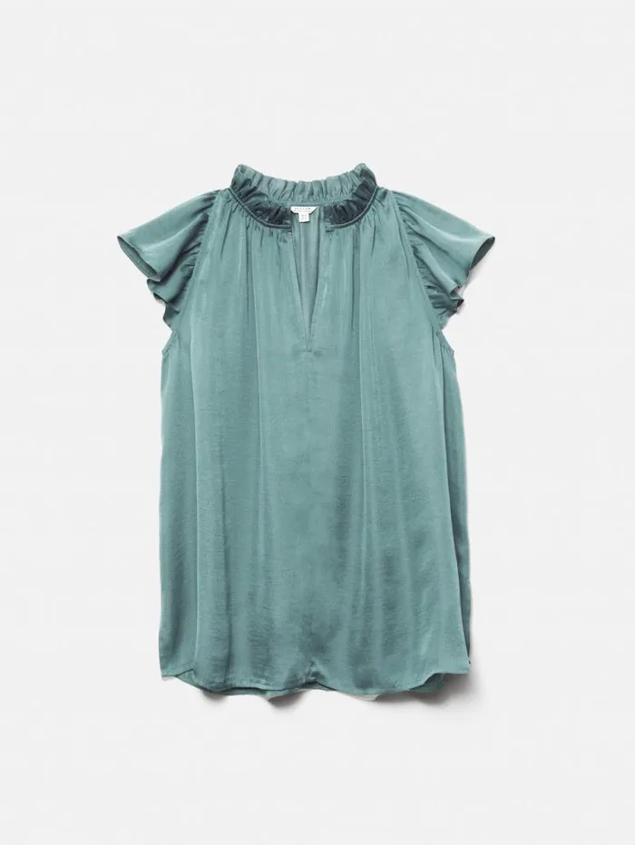 Recycled Satin Frill Neck Top Green Women Jigsaw Party