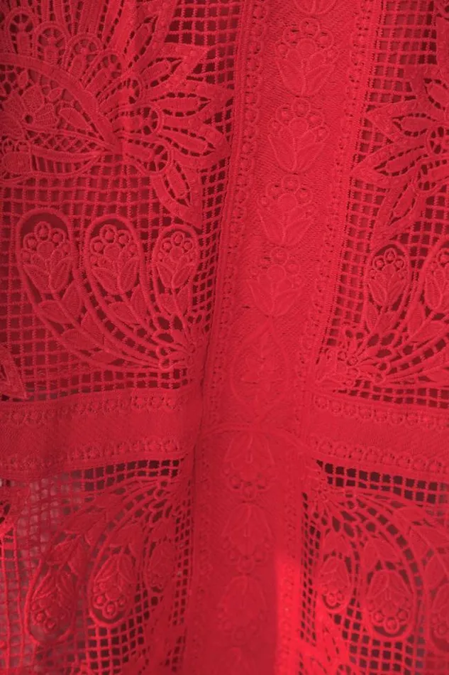 Red Toucan Guipure Midi Skirt Women FARM Rio Skirts